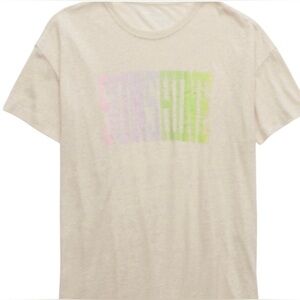 Aerie New Linen Blend Sunshine Cream Crew Neck Tee Shirt Size Medium